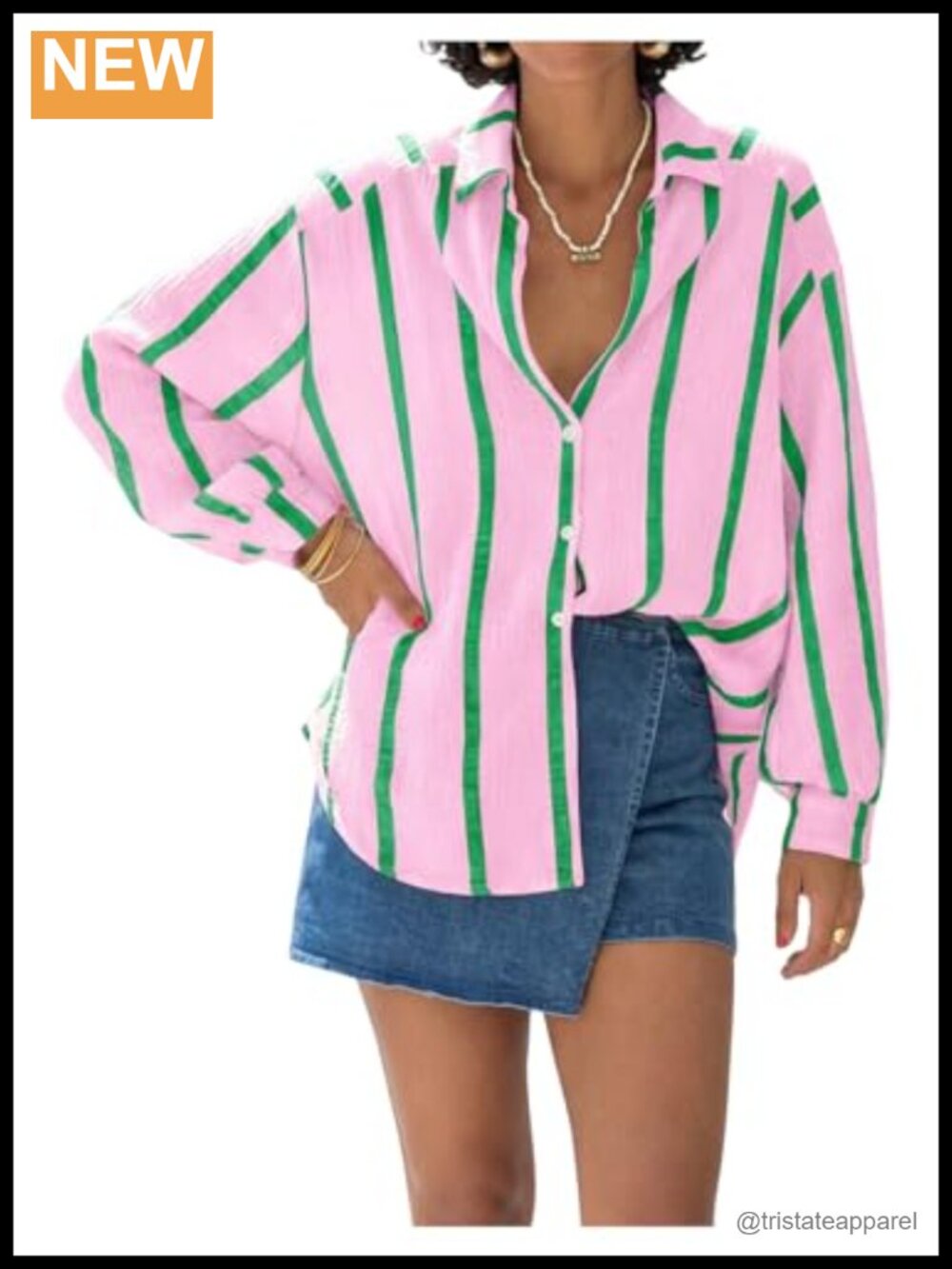 Long Sleeve Striped Blouse Chic Button Up Colorblock Collared Shirt